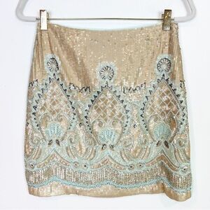 ALYA FRANCESCAS GOLD GREEN SEQUIN MINI SKIRT WOMENS SZ SMALL NEW